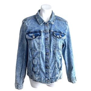 Jean Jacket Simply Vera Wang Sz 2XL Distressed Raw Hem Stretch Blue Stone Washed